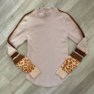 Free People Switch It Up Thermal Top With Accent Sleeves Size Medium